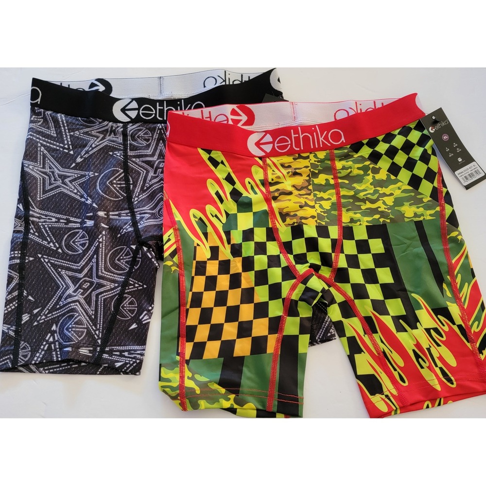 Ethika Boys Boxer Briefs 2 Pack Kids Size XL Multi Color Flame Star Staple Fit